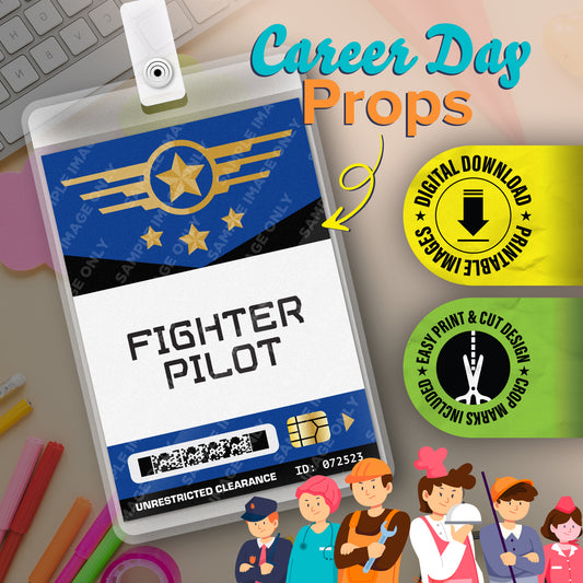 Fighter Pilot ID Badge — Printable Career-Day Prop (Instant Digital PDF · 2.375″ × 3.375″)