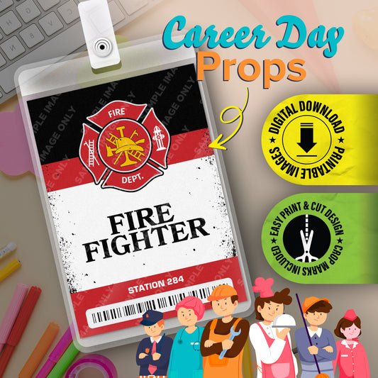 Firefighter ID Badge — Printable Career-Day Prop (Instant Digital PDF · 2.375″ × 3.375″)