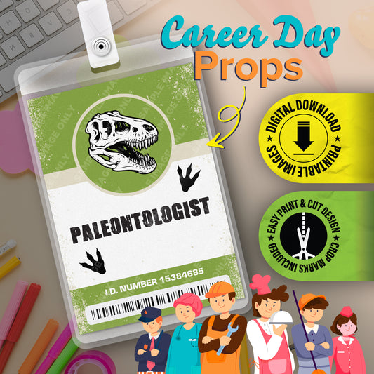 Paleontologist ID Badge — Printable Career-Day Prop (Instant Digital PDF · 2.375″ × 3.375″)