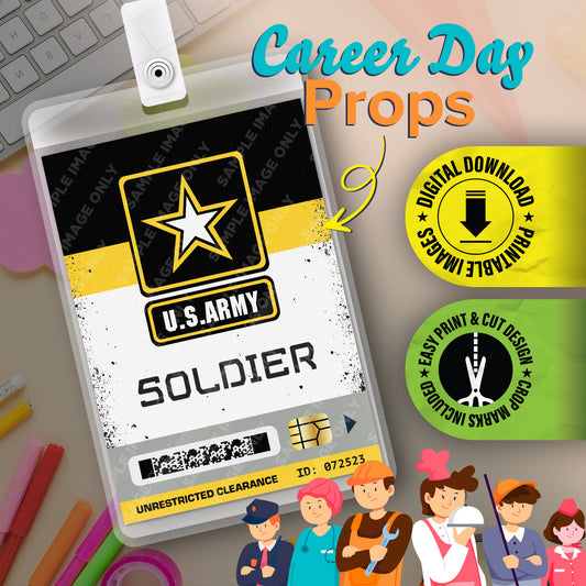Soldier ID Badge — Printable Career-Day Prop (Instant Digital PDF · 2.375″ × 3.375″)